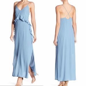 Elliatt Blue Maxi Dress Small S Gown Ruffle Tank V-Neck Summer Beach Wedding NWT